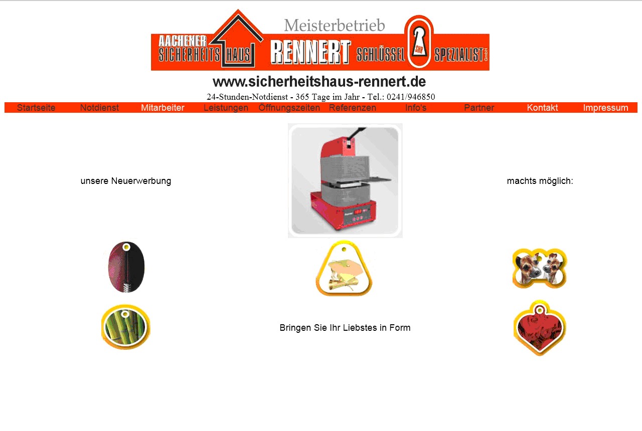 Entwurf zur Homepage der Fa. Aachener Sicherheitshaus Rennert